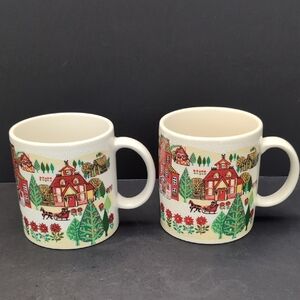 Otagiri,Gibson Greeting Cards Set Of 2 Ceramic Coffee Mugs With Christmas Scene.